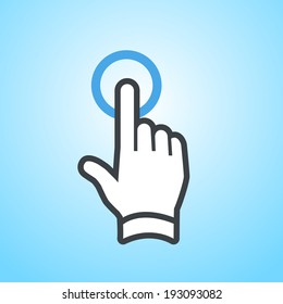 vector modern flat design hand one finger tapping gesture icon isolated on blue background