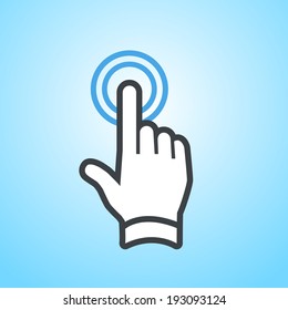 vector modern flat design hand double tapping gesture with one finger icon isolated on blue background