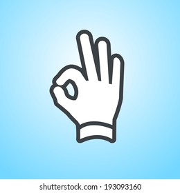 vector modern flat design hand ok fingers gesture icon isolated on blue background