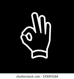 vector modern flat design hand ok fingers gesture icon white isolated on black background