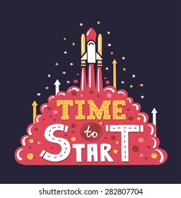 Vector modern flat design hipster illustration with quote phrase Time To Start