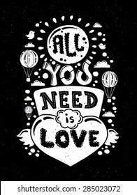 Vector modern flat design hipster illustration with phrase All You Need Is Love
