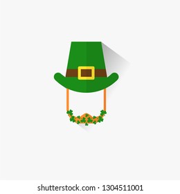 Vector modern flat design icon on Saint Patrick's Day character leprechaun with green hat, red beard, smoking pipe and no face