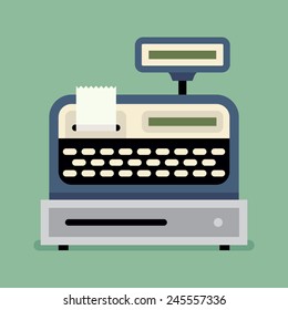 Vector modern flat design icon on cashier machine, isolated | Cash register desk themed design element | Retail store equipment item: cash machine