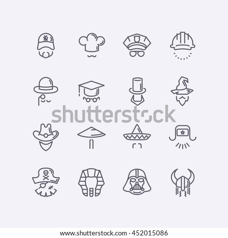 Vector modern flat design icons characters with different hats, beards, glasses and no face