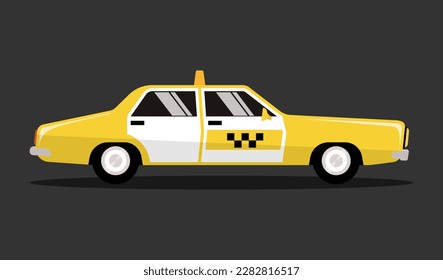 Vector moderno diseño plano ilustración del transporte comercial coche de taxi retro amarillo y moderno y ecológico contemporáneo auto de taxi híbrido amigable con el medio ambiente amarillo