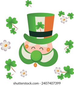 Vector moderno de diseño plano sobre el personaje de Saint Patrick's Day leprechaun con sombrero verde, barba verde.