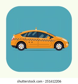 Vector modern flat design illustration on commercial transport contemporary modern eco friendly hybrid yellow taxi cab, isolated, side view, round corners