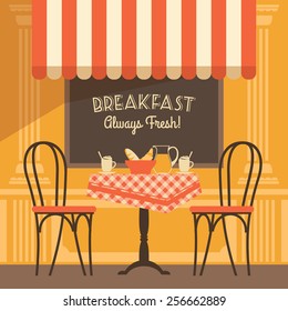Vector modern flat design illustration of street cafe.