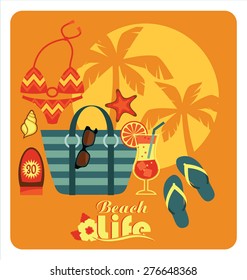 Vector modern flat design illustration of traditional beach holidays.