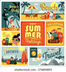  Vector modern flat design illustration of traditional summer vacation.