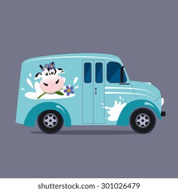 Vector Modern Flat Design Illustration On Dairy Milk Delivery Service  Local Delivery Truck