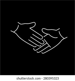 vector modern flat design linear icon of handshake touch gesture | white thin line pictogram isolated on black background