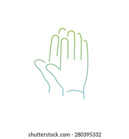 vector modern flat design linear icon of clapping hands gesture | thin line pictogram with green and blue gradient isolated on white background
