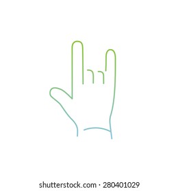vector modern flat design linear icon of rock hand gesture | thin line pictogram with green and blue gradient isolated on white background