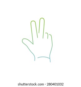 vector modern flat design linear icon of peace hand gesture | thin line pictogram with green and blue gradient isolated on white background