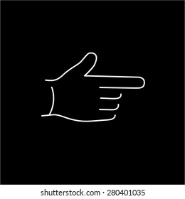 vector modern flat design linear icon of point finger hand gesture | white thin line pictogram isolated on black background