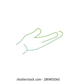 vector modern flat design linear icon of hand gesture | thin line pictogram with green and blue gradient isolated on white background