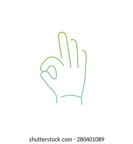 vector modern flat design linear icon of okay hand gesture | thin line pictogram with green and blue gradient isolated on white background