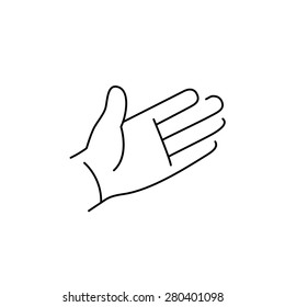 vector modern flat design linear icon of open hand palm gesture | black thin line pictogram isolated on white background