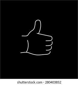 vector modern flat design linear icon of thumbs up like gesture | white thin line pictogram isolated on black background