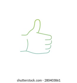 vector modern flat design linear icon of thumbs up like gesture | thin line pictogram with green and blue gradient isolated on white background