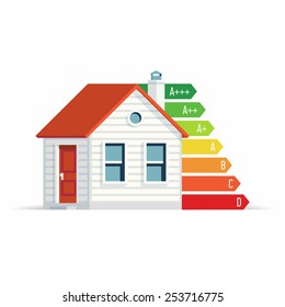 Vector modern flat design on home energy efficiency | Energy consumption levels for residential area concept illustration