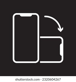 vector modern flat design phone rotation icon isolated on black background, Rotate smartphone isolated icon in black background. Device rotation symbol.