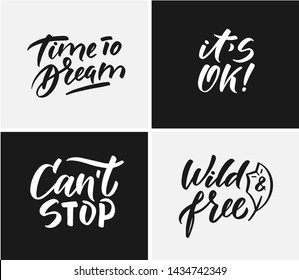 
Vector modern flat design quote lettering with motivating quotation phrase. Handwritten composition for party, posters background, postcard, banner, etc. Print o