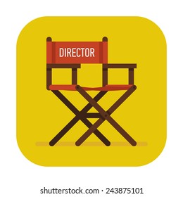 Vector modern flat design red director's chair with 'Director' title round corners icon | Furniture item: folding chair