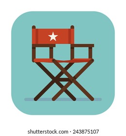 Vector Modern Flat Design Red Director's Chair With Star Icon, Round Corners | Furniture Item: Folding Chair