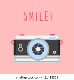 Vector modern flat design web icon, cool retro camera and Smile title