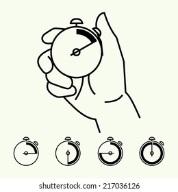 Vector modern flat icon of hand holding stopwatch | Countdown icon featuring hand holding timer with seconds ticking 