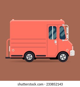 Vector Modern Flat Icon On Local Delivery Service Van | Pink Shipping Service Truck Icon