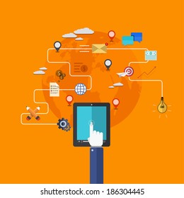 vector modern flat icons set. mobile services. Technology background