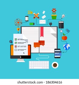 Vector modern flat icons set. Education background. Eps 10