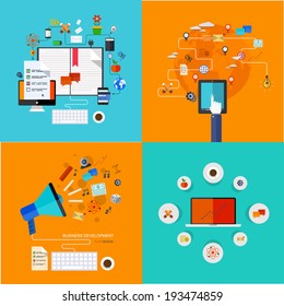 Vector modern flat icons set. Education background. . mobile services. Technology background