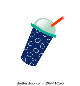 Vector modern flat illustration of a cold drink in a blue glass. Street fast food in the city