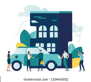 Vector Modern Flat Illustration, Concept Of Saving And Investing Money, Investing In Housing Construction And Buying A Car Vector