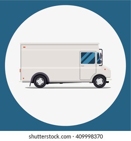 Vector modern flat illustration delivery van. Commercial Vehicle isolate. service icon