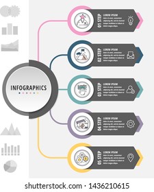 Vector modern flat illustration. Infographic template with elements, circles, text. Designed for business, presentations, web design, diagrams, education. Data visualization and process chart