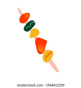 Ilustración vectorial plana moderna de shish kebab en una brocheta. La comida rápida en la ciudad