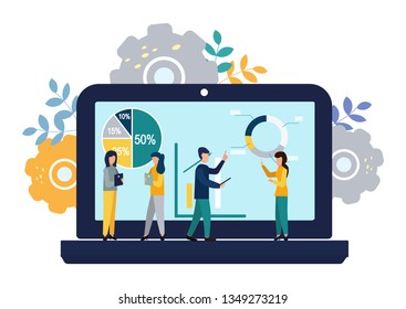 Vector modern flat illustration, success concept, achieve goal, vector illustration of business, employees study infographics, online training