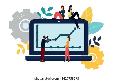 Vector modern flat illustration, success concept, achieve goal, vector illustration of business, employees study infographics, online training