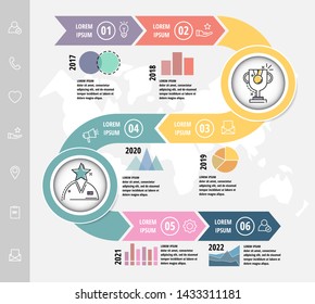 Vector modern flat illustration.Timeline infographic template with elements, circles, text. Designed for business, presentations, web design, diagrams, education. Step by step and process chart