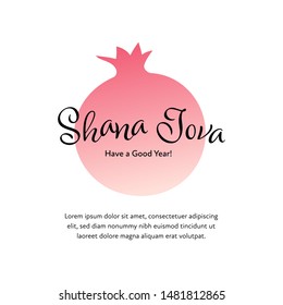 Vector modern flat israel new year celebration banner design template. Hebrew text Shana tova means "Happy new year" with red gradient pomegranate symbol isolated on white background.