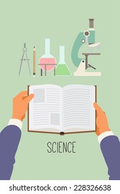 Vector modern flat style concept illustration on educational process through reading | Poster template on science and knowledge