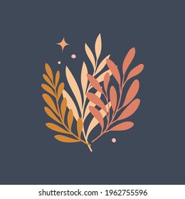 Vector modern floral arrangement background. Cute delicate botanical illustration with leaves and plants.