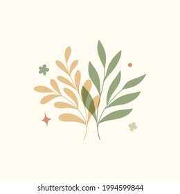 Fondo vectorial moderno de disposición floral. Cuidada y delicada ilustración botánica con hojas y plantas.