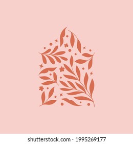 Vector modern floral arrangement background. Cute delicate botanical illustration with leaves and plants.